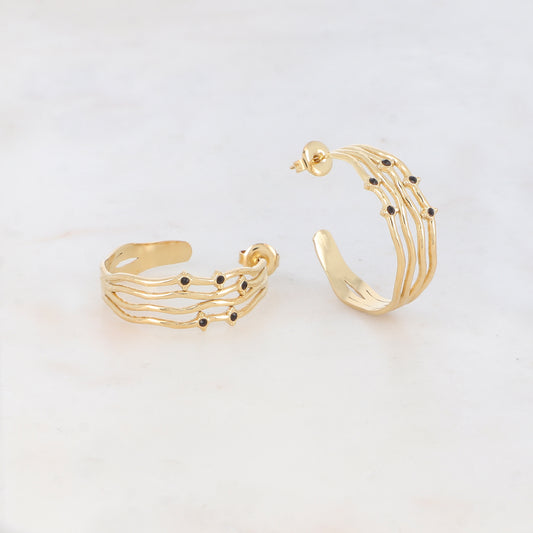 Créoles à puce 4 rangs avec 5 strass (2.8 CM)