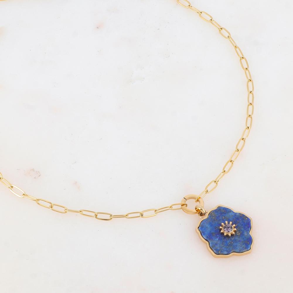 Collier en pendentif fleur en pierre naturelle, strass (45+5CM)