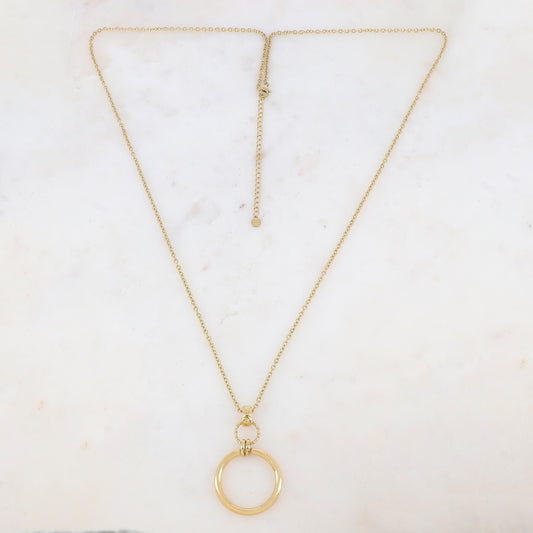 Sautoir doré avec un pendentif anneau lisse 80+7 cm