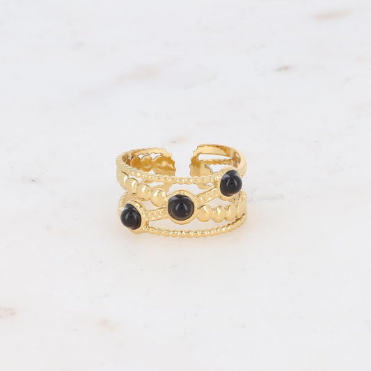 Bague croisée avec pierres naturelles - Onyx