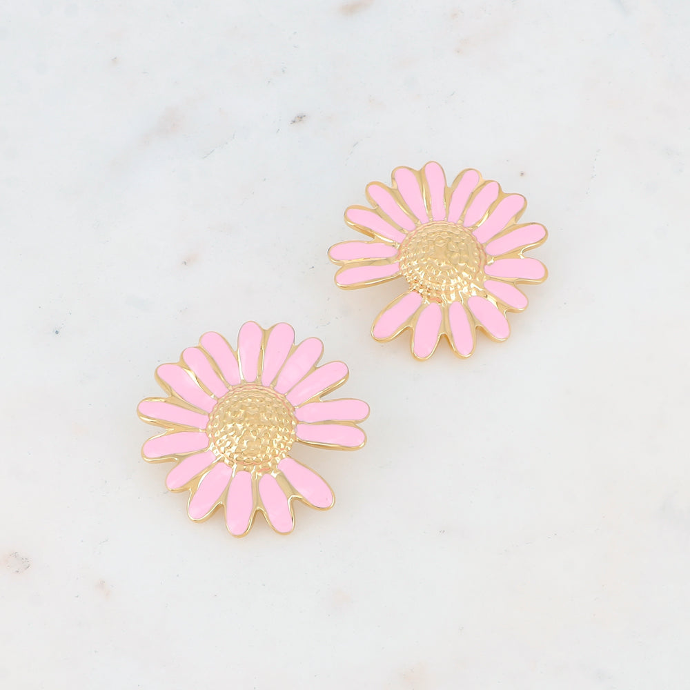 B.O à puce avec fleur de marguerite émaillée 3,9 x 3,9 cm