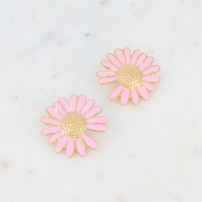 B.O à puce avec fleur de marguerite émaillée 3,9 x 3,9 cm