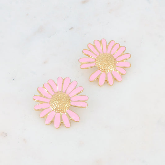 B.O à puce avec fleur de marguerite émaillée 3,9 x 3,9 cm
