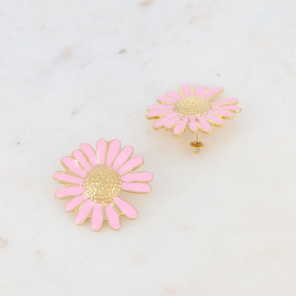 B.O à puce avec fleur de marguerite émaillée 3,9 x 3,9 cm