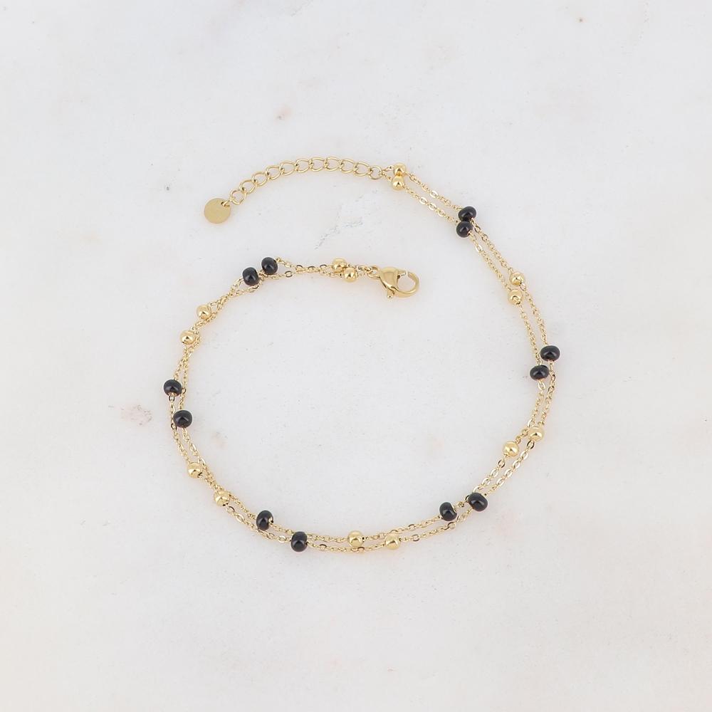 Chaîne de cheville deux rangs avec petites boules et émail (22+3CM)