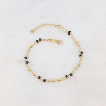 Chaîne de cheville deux rangs avec petites boules et émail (22+3CM)
