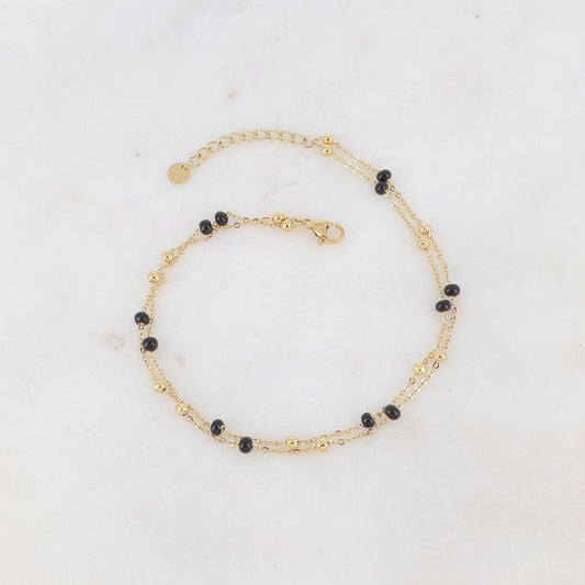 Chaîne de cheville deux rangs avec petites boules et émail (22+3CM)