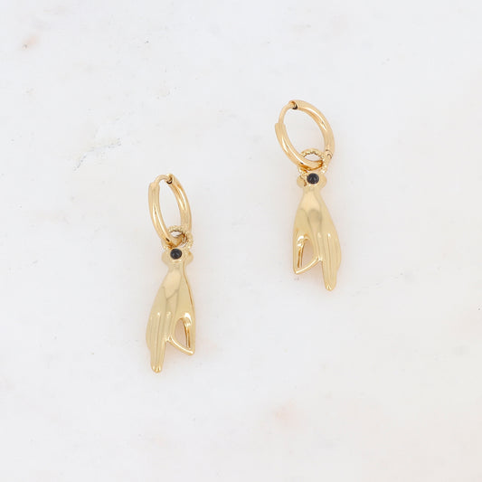 Créoles pendantes avec mains - Pierre naturelle 0,9 x 4,1 cm.