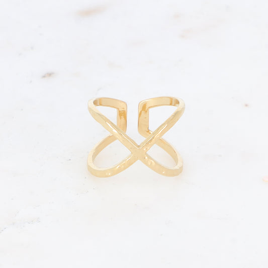 Bague martelée graphique effet croisé