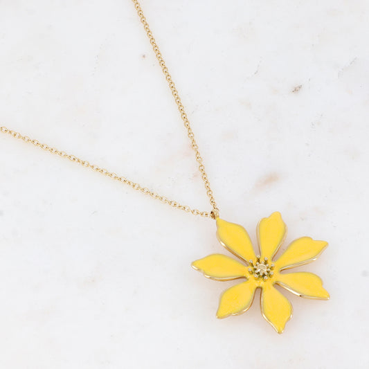 Collier doré avec une fleur émaillée jaune 40+5 cm