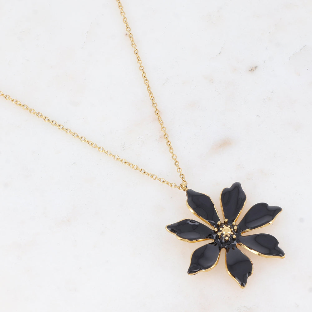 Collier doré avec une fleur émaillée noire 40+5 cm