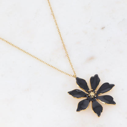 Collier doré avec une fleur émaillée noire 40+5 cm