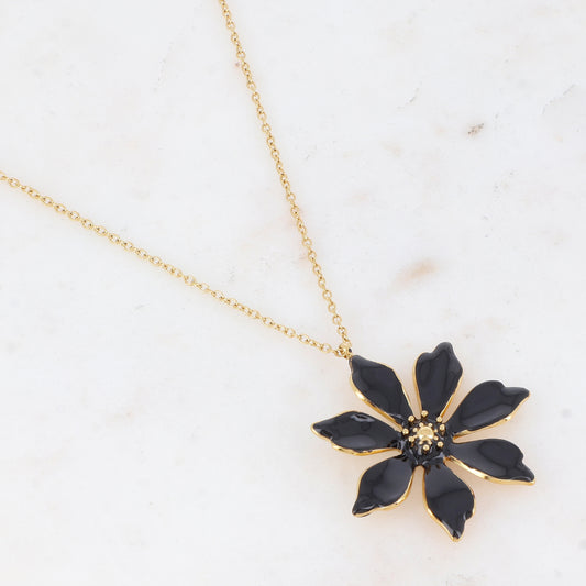 Collier doré avec une fleur émaillée noire 40+5 cm