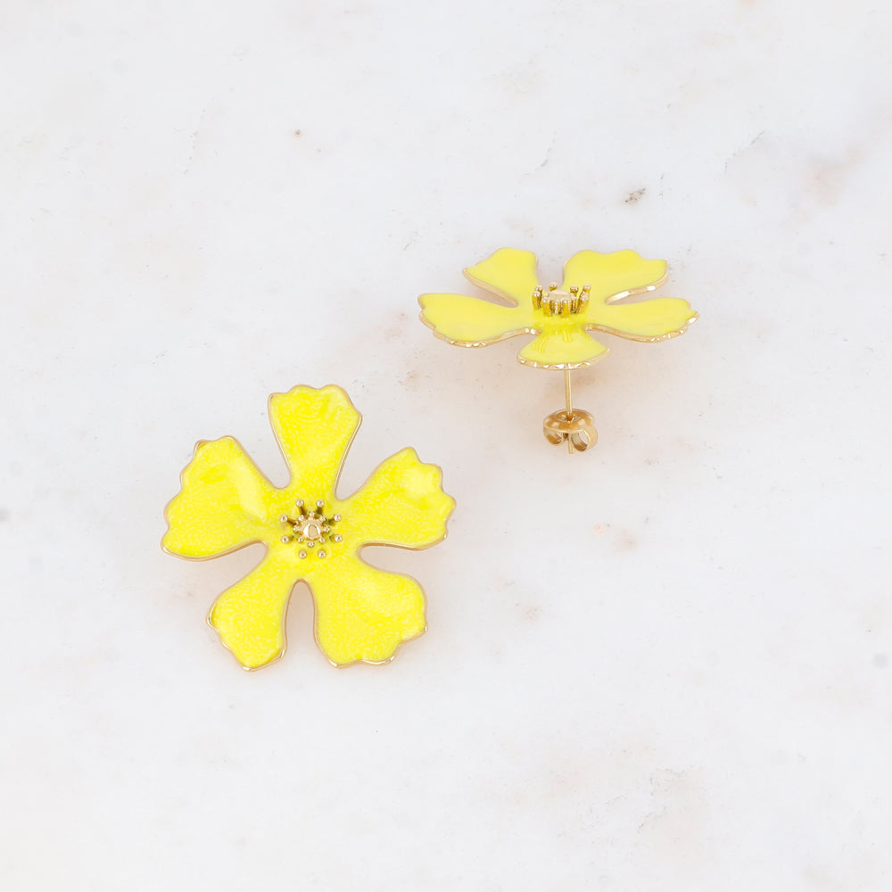 B.O à puce avec fleur émaillée 3,3 x 3,5 cm.