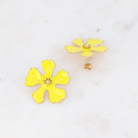 B.O à puce avec fleur émaillée 3,3 x 3,5 cm.