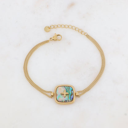 Bracelet avec pampille carrée ornée de nacre, avec un motif au centre