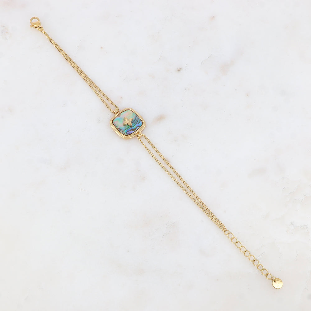 Bracelet avec pampille carrée ornée de nacre, avec un motif au centre