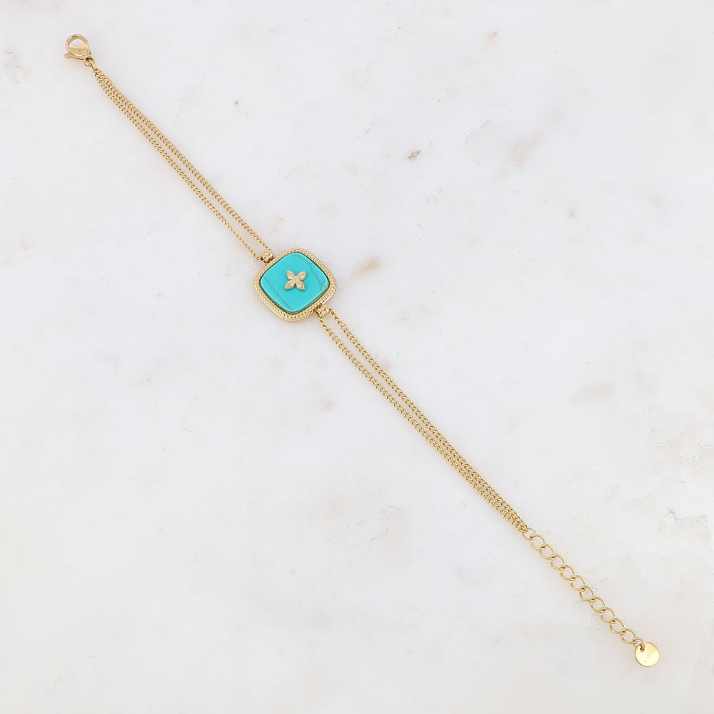 Bracelet avec pampille carrée ornée de pierre naturelle avec un motif au centre