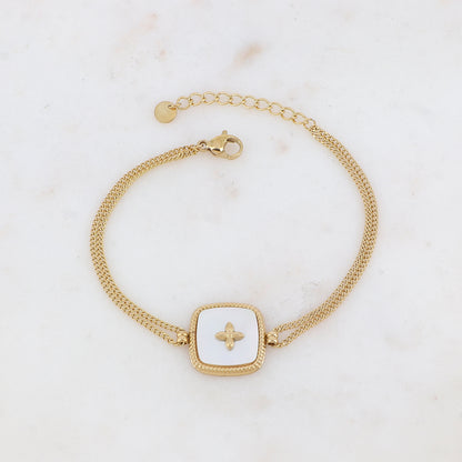 Bracelet avec pampille carrée ornée de nacre avec un motif au centre