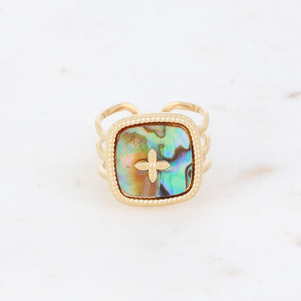 Bague 3 rangs avec nacre et d'un motif au centre - Nacre abalone