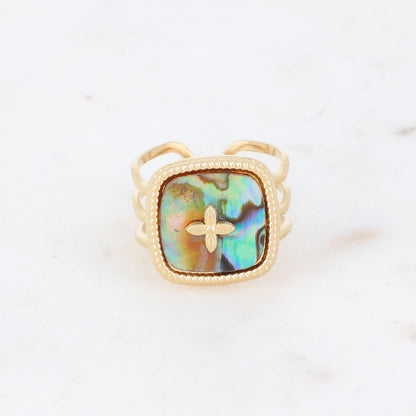 Bague 3 rangs avec nacre et d'un motif au centre - Nacre abalone
