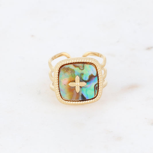 Bague 3 rangs avec nacre et d'un motif au centre - Nacre abalone