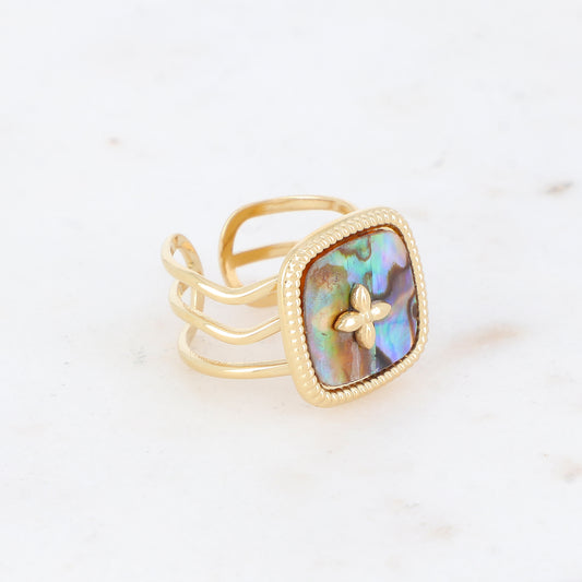 Bague 3 rangs avec nacre et d'un motif au centre - Nacre abalone