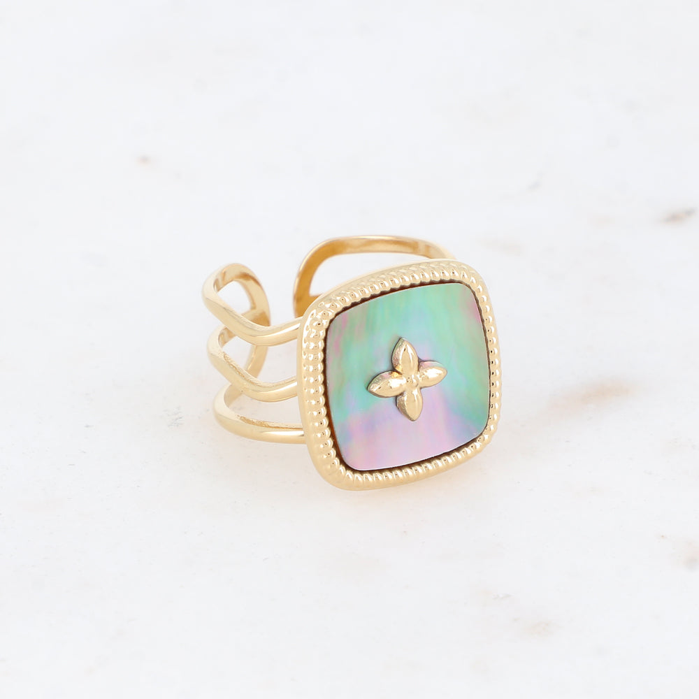Bague 3 rangs avec nacre et d'un motif au centre - Nacre grise