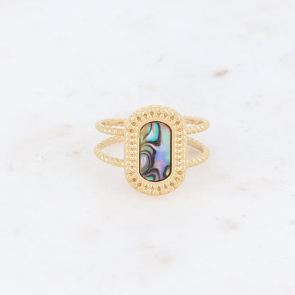 Bague 2 rangs avec nacre, feuille de nacre véritable - Nacre abalone
