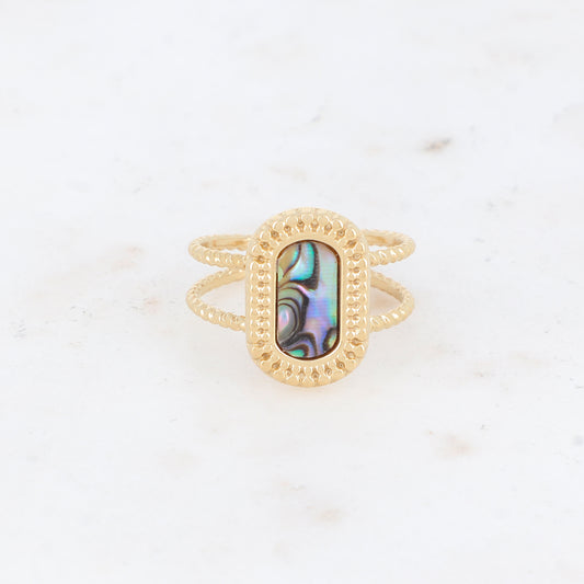 Bague 2 rangs avec nacre, feuille de nacre véritable - Nacre abalone