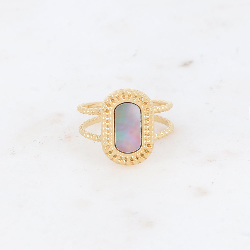 Bague 2 rangs avec nacre, feuille de nacre véritable - Nacre grise