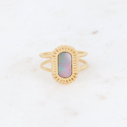 Bague 2 rangs avec nacre, feuille de nacre véritable - Nacre grise