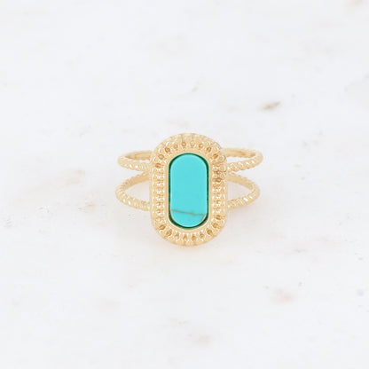 Bague 2 rangs avec pierre naturelle - Howlite turquoise