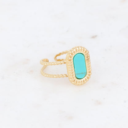 Bague 2 rangs avec pierre naturelle - Howlite turquoise