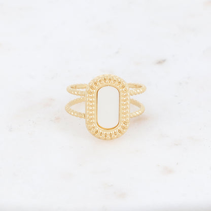 Bague 2 rangs avec nacre, feuille de nacre véritable - Nacre blanche