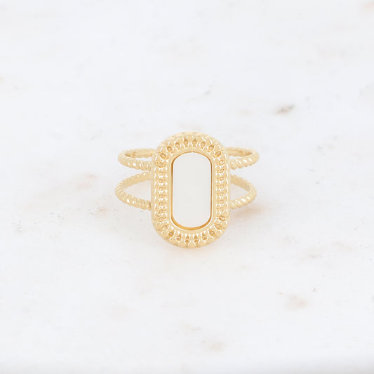 Bague 2 rangs avec nacre, feuille de nacre véritable - Nacre blanche