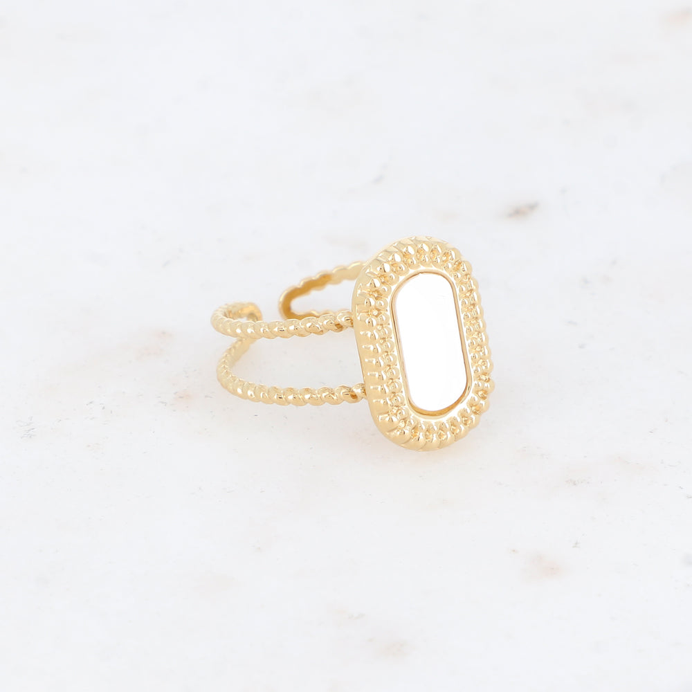 Bague 2 rangs avec nacre, feuille de nacre véritable - Nacre blanche
