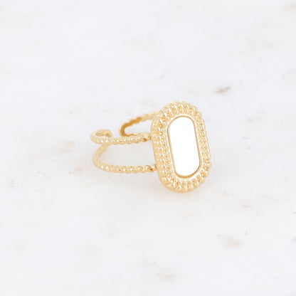 Bague 2 rangs avec nacre, feuille de nacre véritable - Nacre blanche