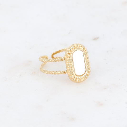 Bague 2 rangs avec nacre, feuille de nacre véritable - Nacre blanche