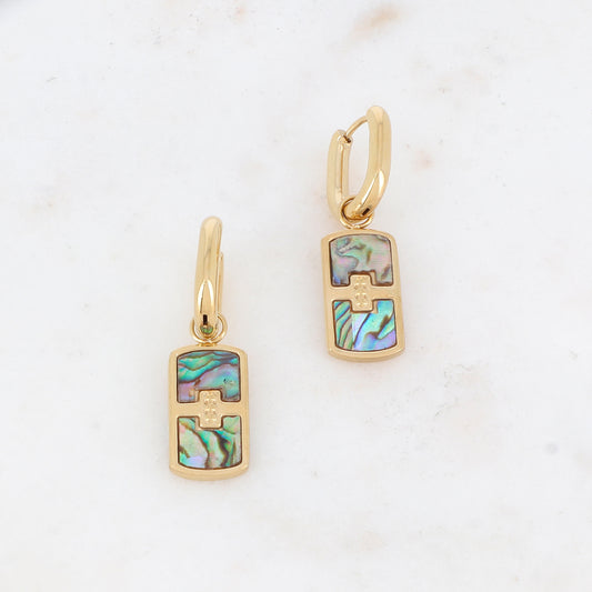 Créoles avec pampille rectangulaire ornée d'une nacre 1,1 x 3,5 cm