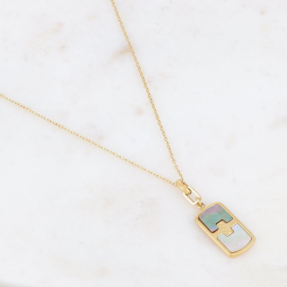 Collier avec une pampille rectangulaire ornée d'une feuille de nacre naturelle grise 39+7 cm