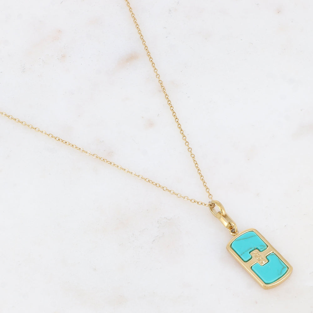 Collier avec une pampille rectangulaire ornée d'une pierre howlite turquoise 39+7 cm