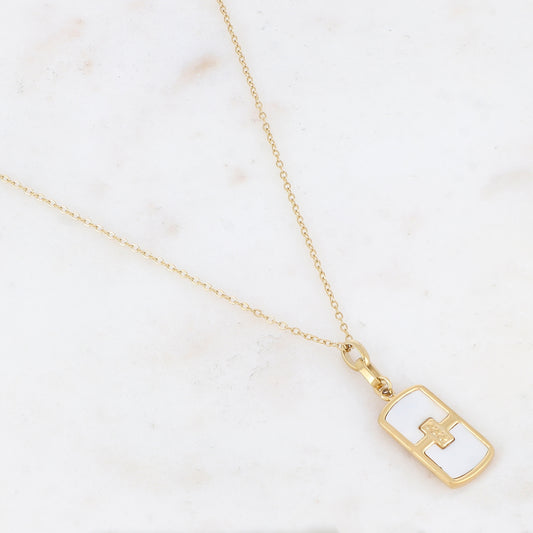 Collier avec une pampille rectangulaire ornée d'une nacre blanche 39+7 cm