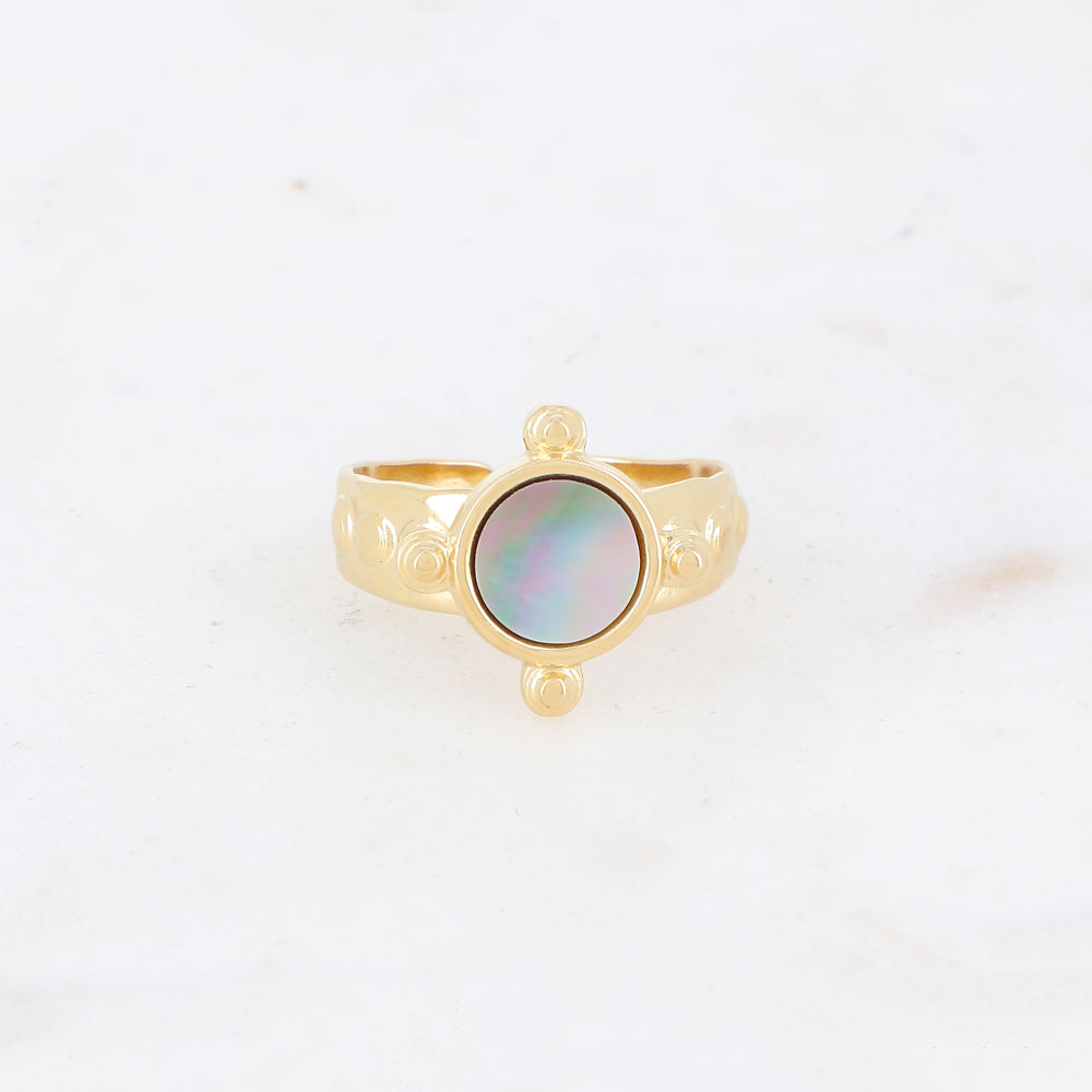 Bague avec nacre, feuille de nacre véritable - Nacre grise