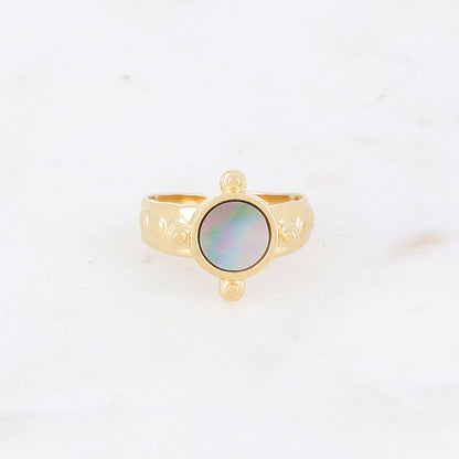 Bague avec nacre, feuille de nacre véritable - Nacre grise