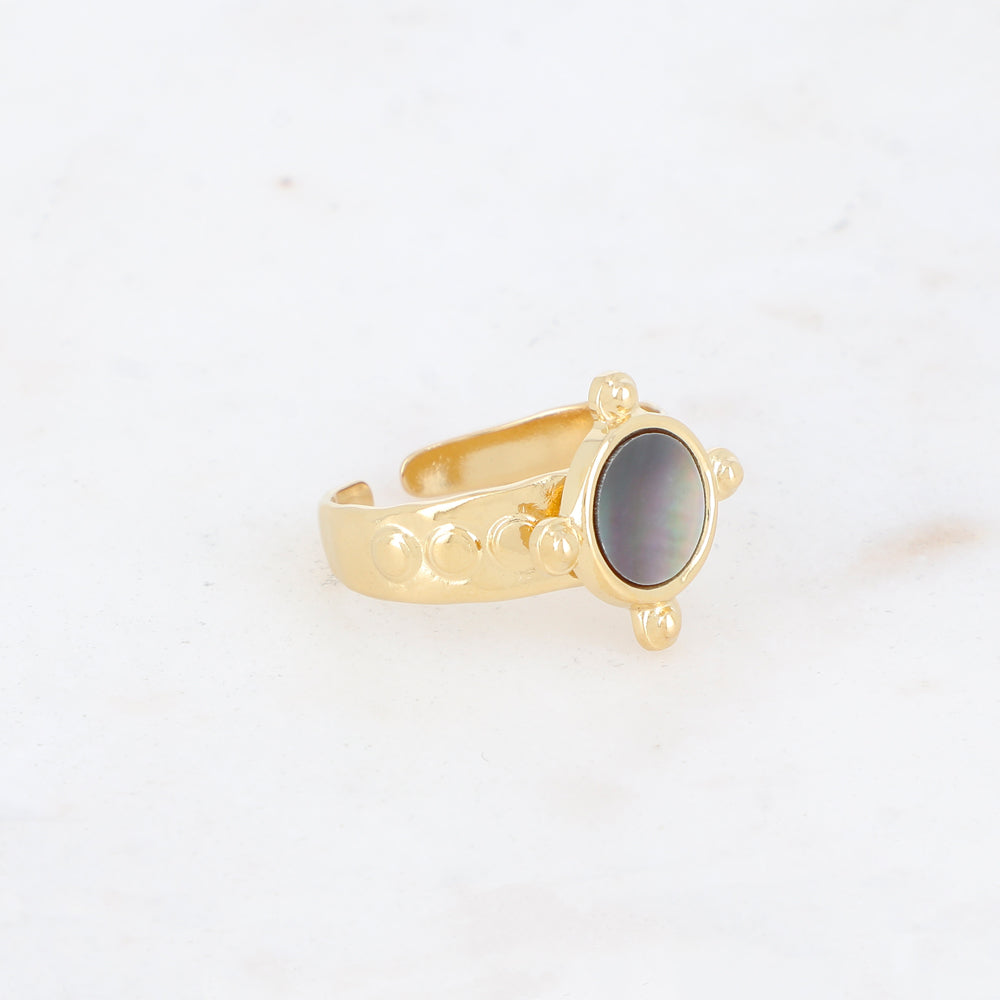 Bague avec nacre, feuille de nacre véritable - Nacre grise