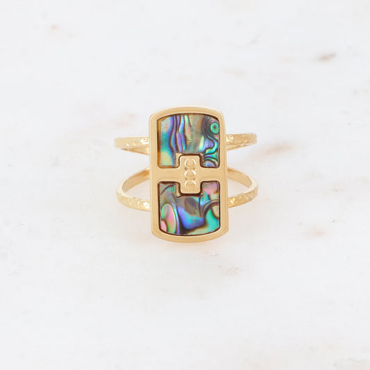 Bague 2 rangs avec nacre, feuille de nacre véritable - Nacre abalone