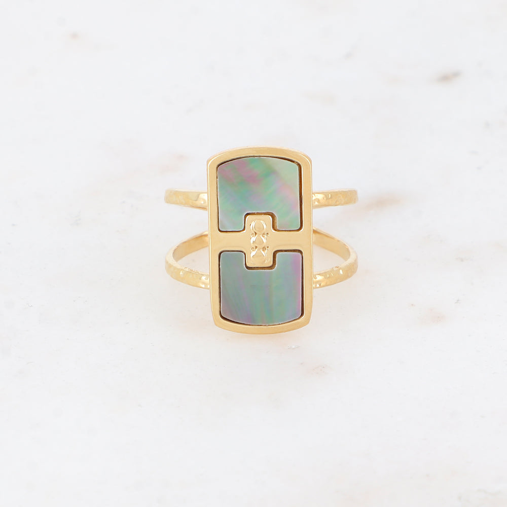Bague 2 rangs avec nacre, feuille de nacre véritable - Nacre grise