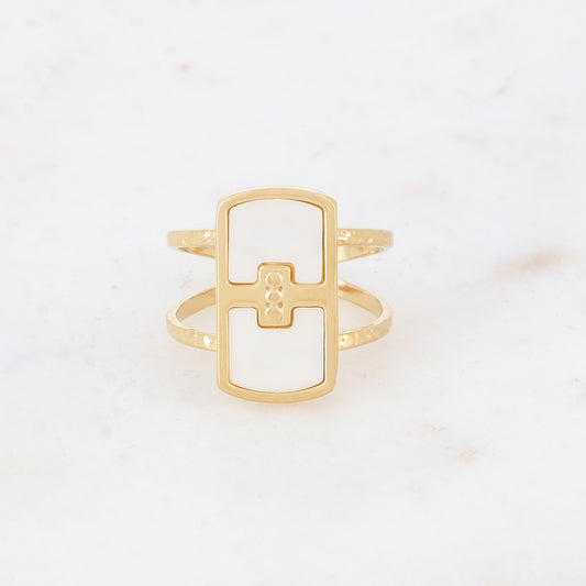 Bague 2 rangs avec nacre, feuille de nacre véritable - Nacre blanche