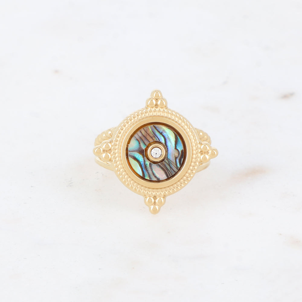 Bague 2 rangs avec nacre, feuille de nacre véritable - Nacre abalone